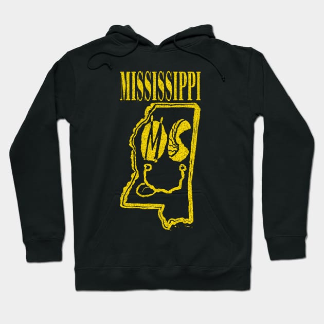 Mississippi Grunge Smiling Face Black Background Hoodie by pelagio